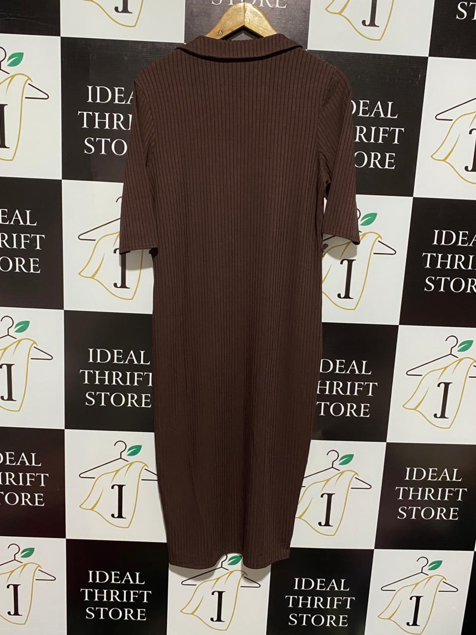 GEORGE |L| BUST 19| Brown Ribbed Polo Midi Dress