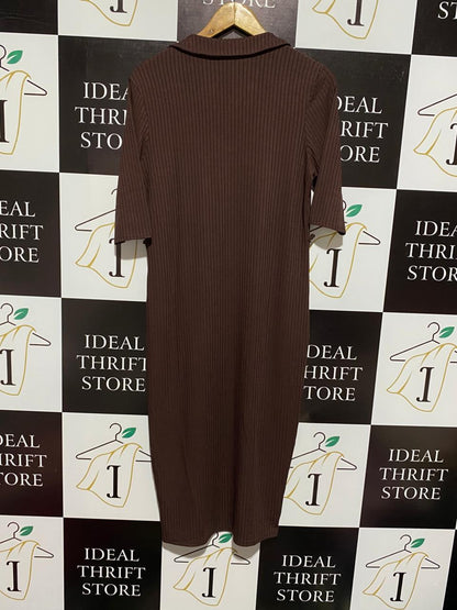 GEORGE |L| BUST 19| Brown Ribbed Polo Midi Dress