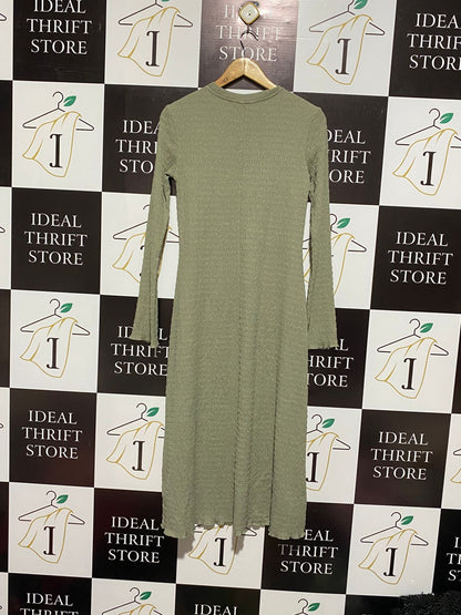 H&M |S| BUST 16 | C3| Khaki Green Long Textured Dress