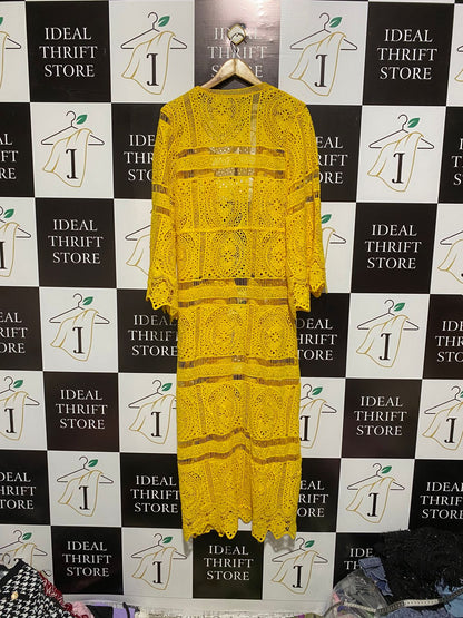 PIA ROSSINI |L| BUST 20|  Akharnai Yellow Crocheted Lace Kimono
