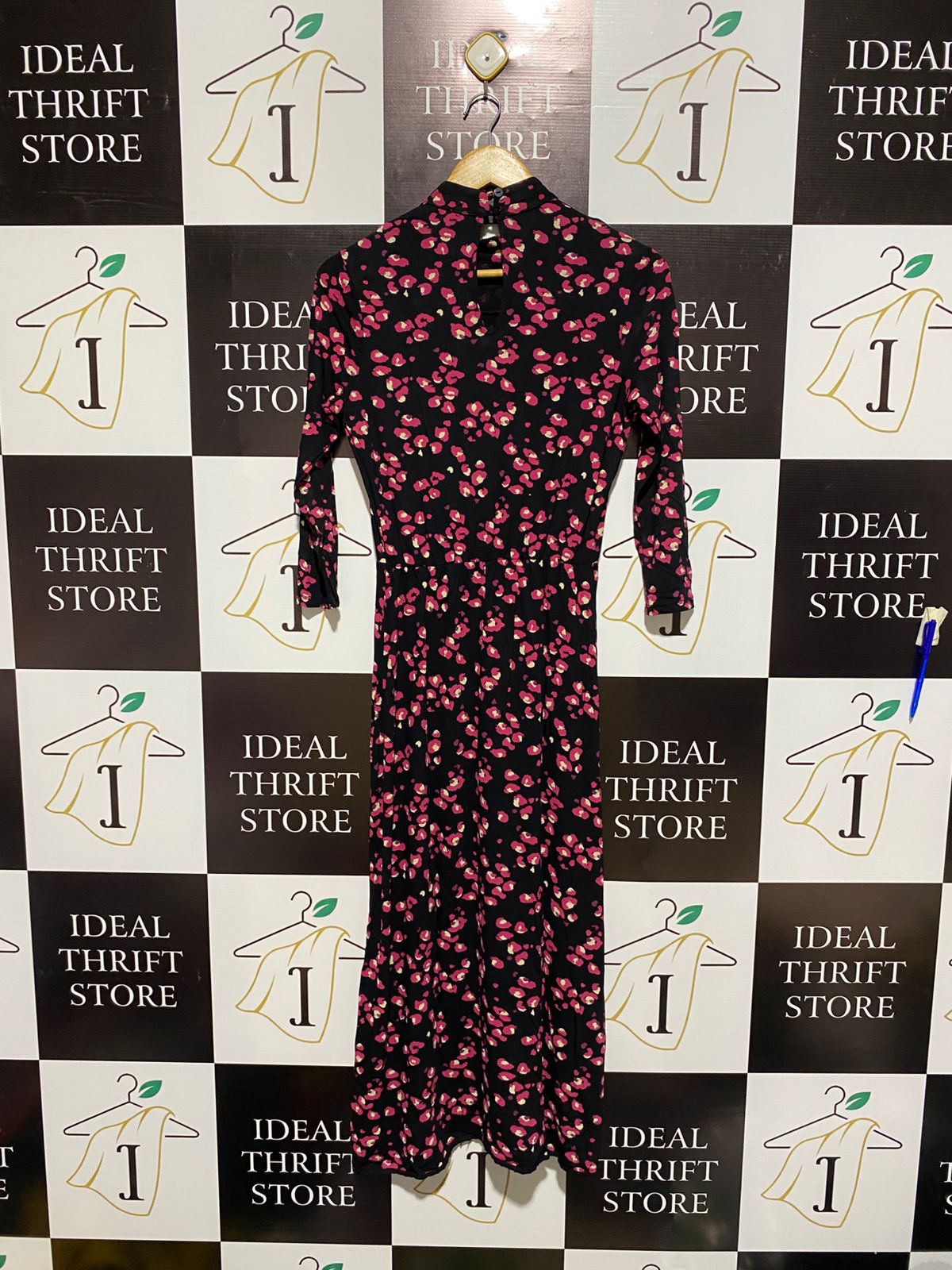 NEXT |XS\S| BUST 17|C5| Black & Pink Floral Patchwork Print Long Sleeve Midi Dress