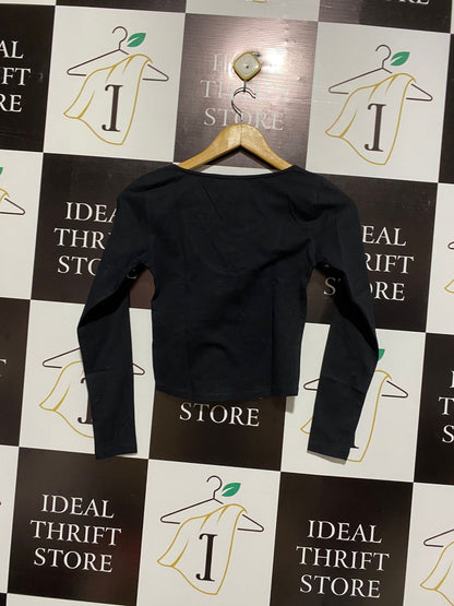 MOTEL |XS| BUST 14| black long-sleeve crop top