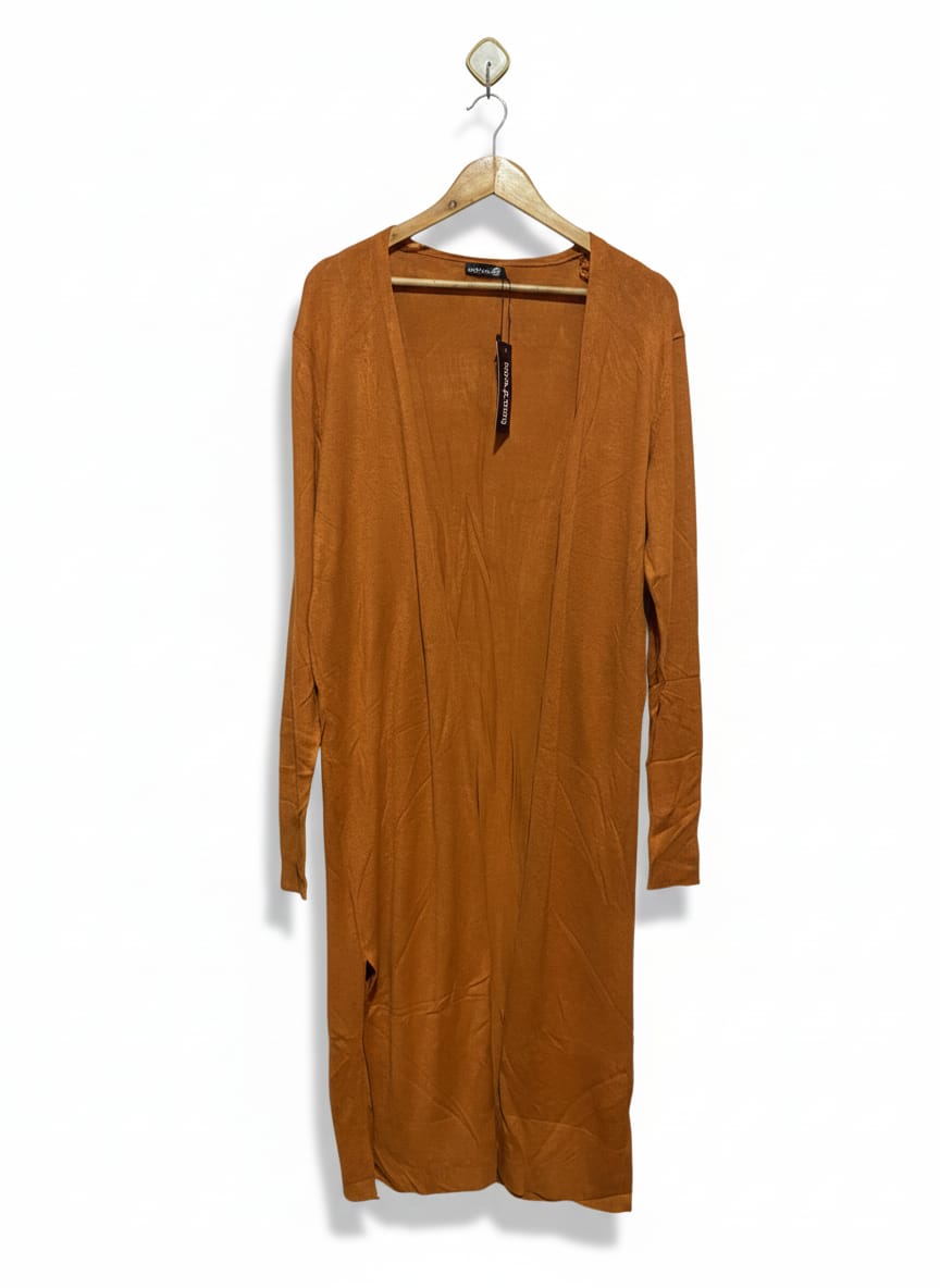 BOOHOO|L| BUST 22| Long, Rust-Colored Knit Cardigan