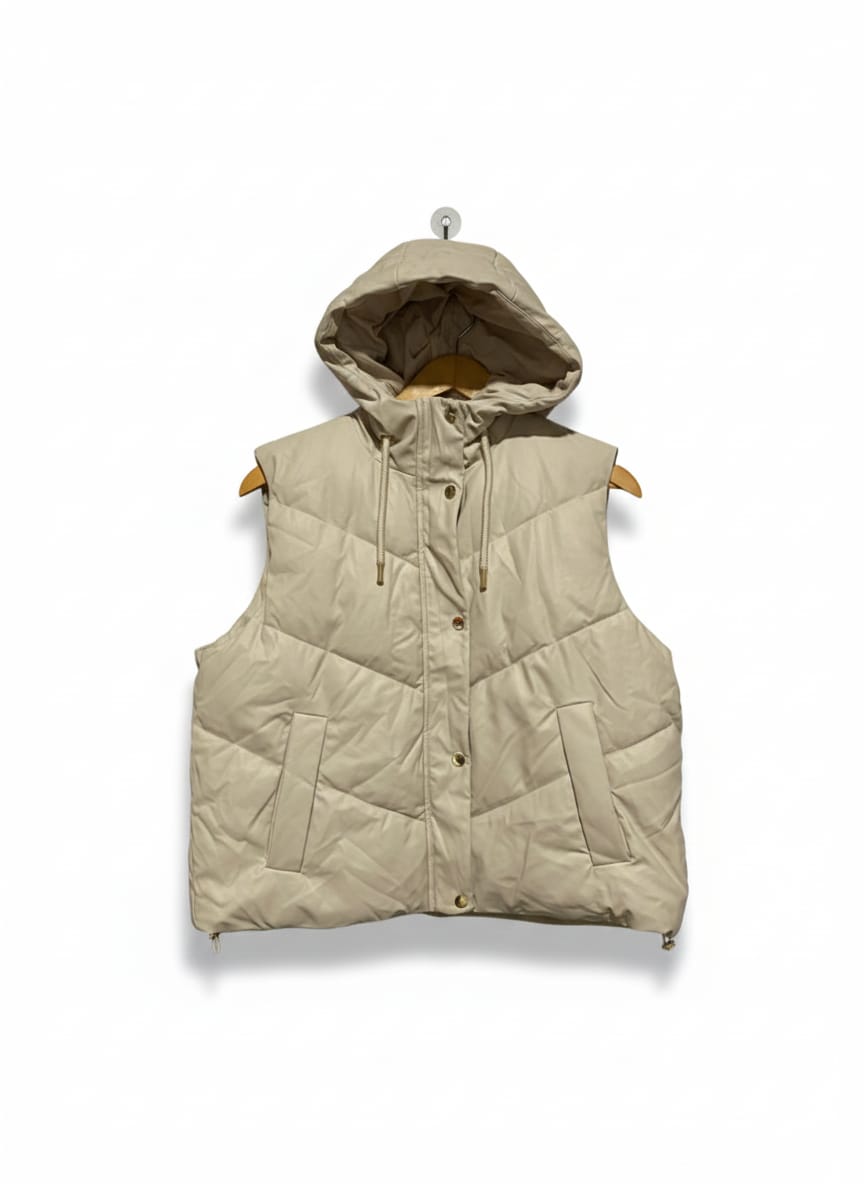 ZARA |S| BUST 24| Hooded Faux-Leather Puffer Vest