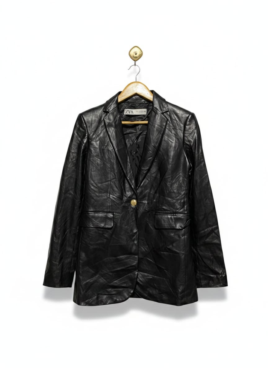 ZARA |XS| BUST 17| Black Faux-Leather Blazer