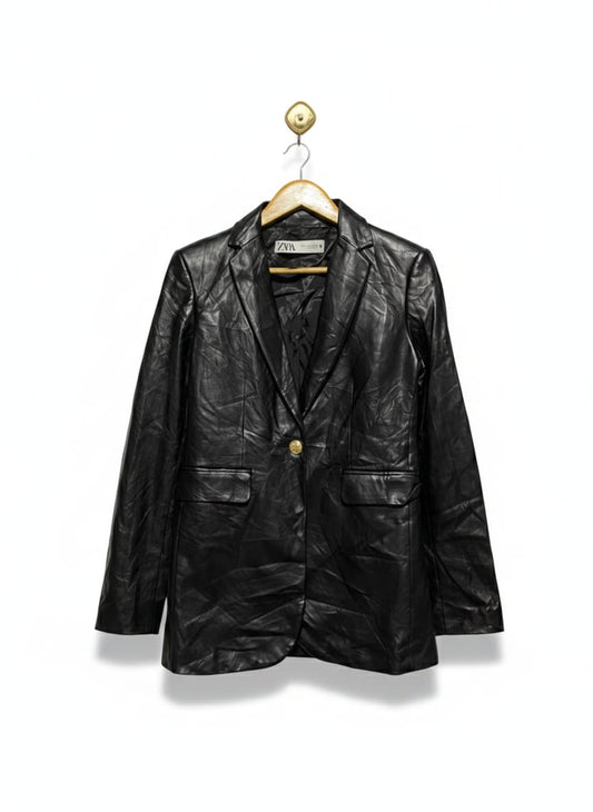 ZARA |XS| BUST 17| Black Faux-Leather Blazer