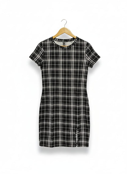 SHEIN |L| BUST 17 |Black and White Plaid/Tartan Mini Dress