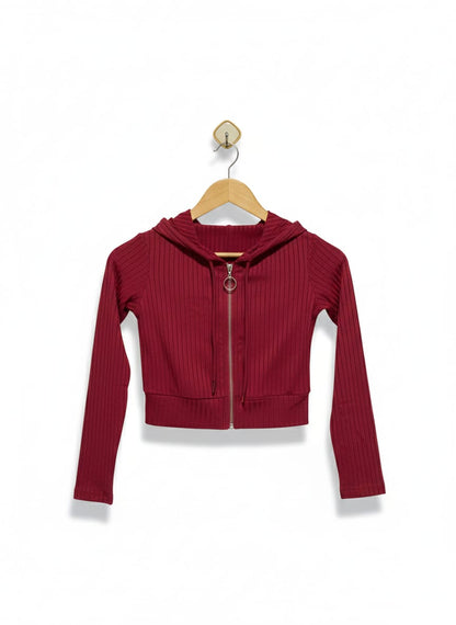 SHEIN |XS| BUST 14| B3| Cropped Ribbed Zip-Up Hoodie