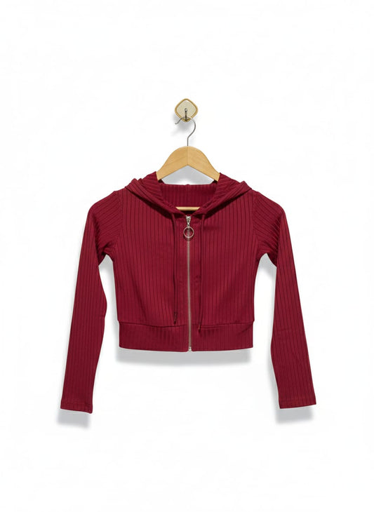 SHEIN |XS| BUST 14| B3| Cropped Ribbed Zip-Up Hoodie