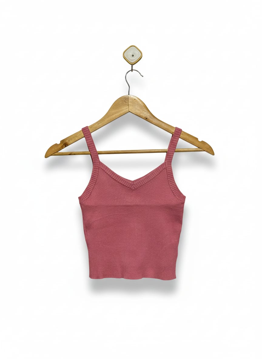 Cropped V-Neck Ribbed Knit Cami/Tank Top |XS| BUST 11|
