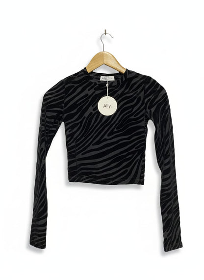 ALLY |XS| BUST 13| Black and Grey Zebra Print Cropped Top
