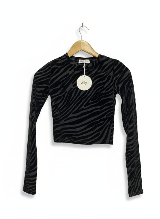 ALLY |XS| BUST 13| Black and Grey Zebra Print Cropped Top