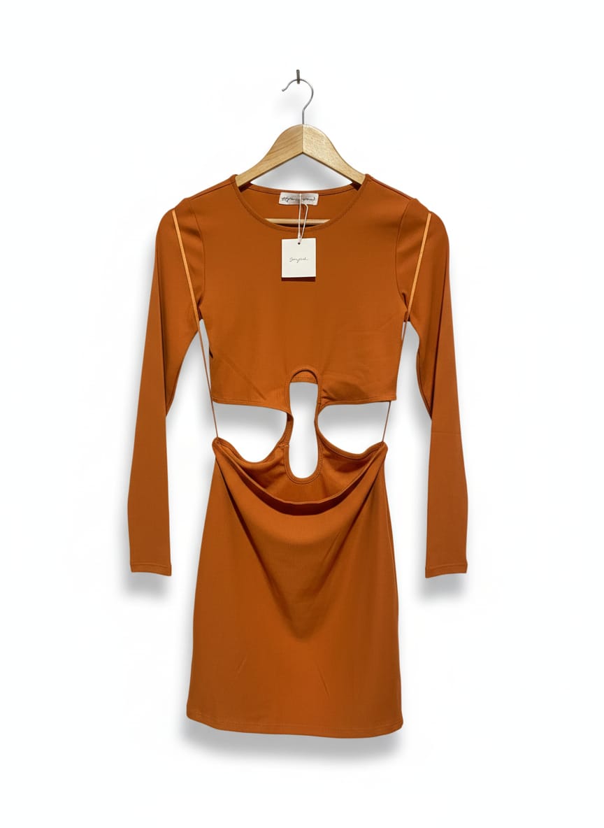 SUPRE |S| BUST 33|Burnt Orange/Terracotta Cut-Out Mini Dress