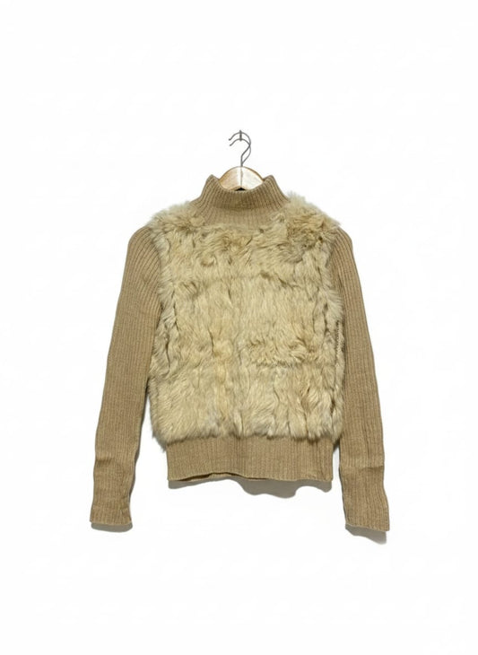 Faux Fur/Teddy Cropped Sweater with Knit Sleeves |M| BUST 17|