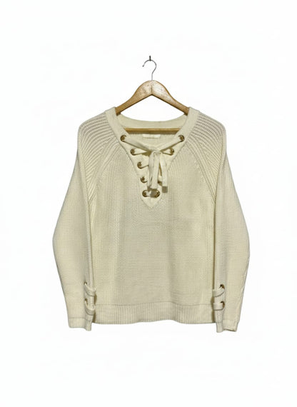 H Q |L| BUST 19| Chunky Knit Lace-Up Sweater in a Cream or Off-White