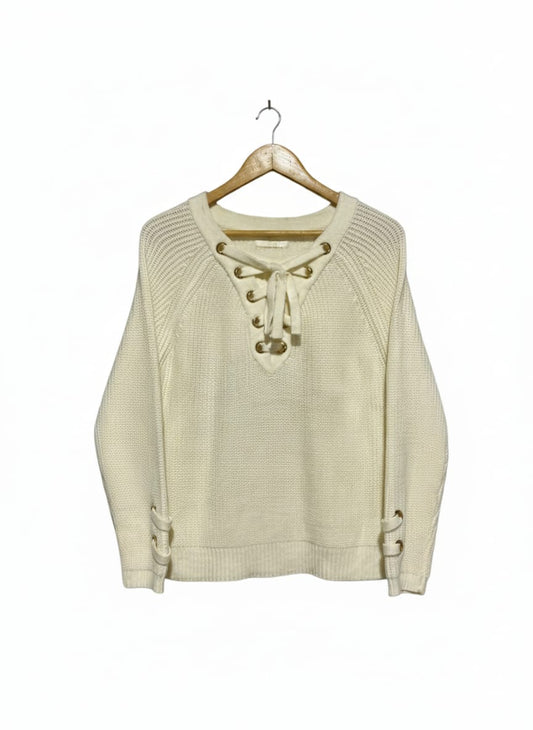 H Q |L| BUST 19| Chunky Knit Lace-Up Sweater in a Cream or Off-White