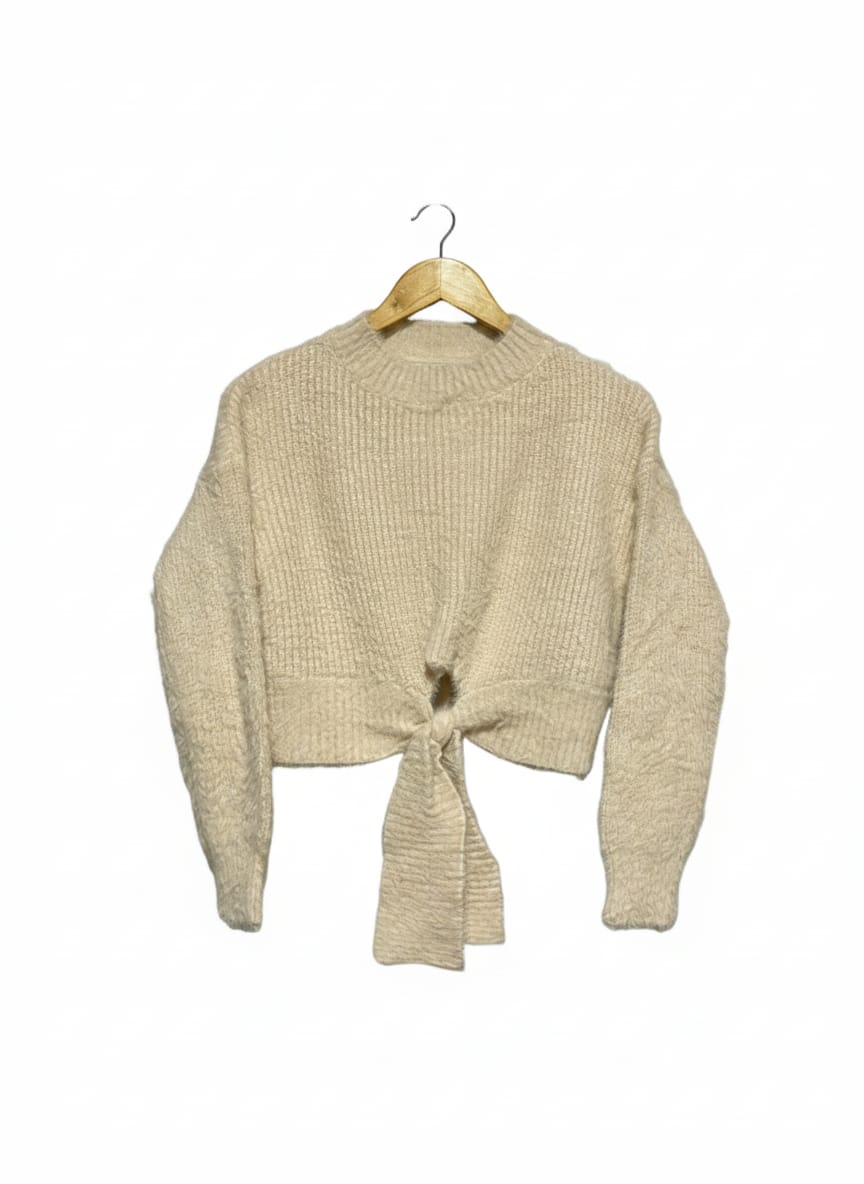 RUMOR |XS/S| BUST 20| C1|  Chunky Knit Cropped Sweater with a Front Tie