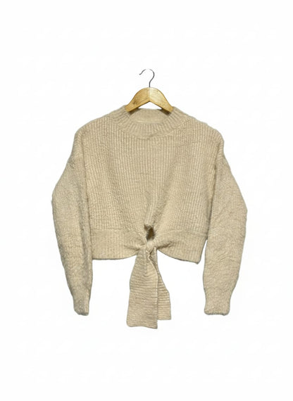 RUMOR |XS/S| BUST 20| C1|  Chunky Knit Cropped Sweater with a Front Tie