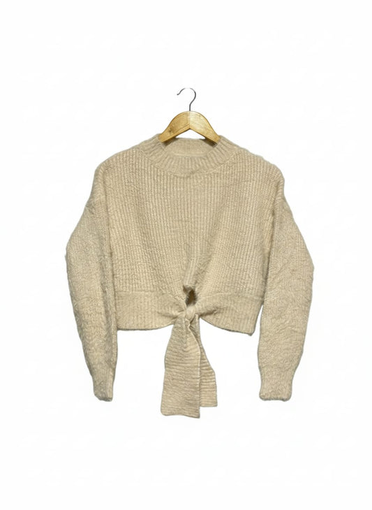 RUMOR |XS/S| BUST 20| C1|  Chunky Knit Cropped Sweater with a Front Tie