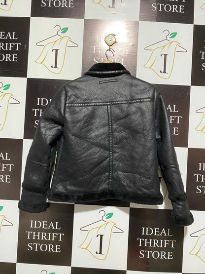 PETITES |M| BUST 19|Black Faux-Shearling Biker Jacket