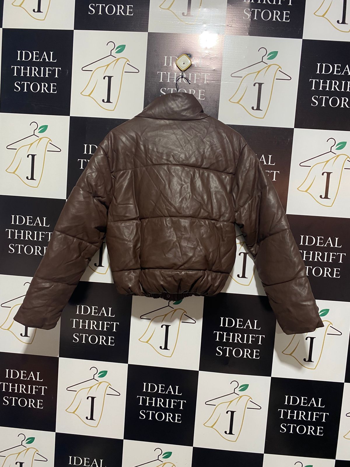 PRIMARK |S| BUST 22| Cropped Brown Faux-Leather Puffer Jacket