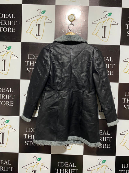 LEIZHIHUA| XXL| BUST 17| Black Faux-Leather Long Coat