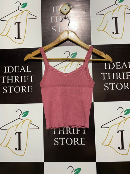 Cropped V-Neck Ribbed Knit Cami/Tank Top |XS| BUST 11|