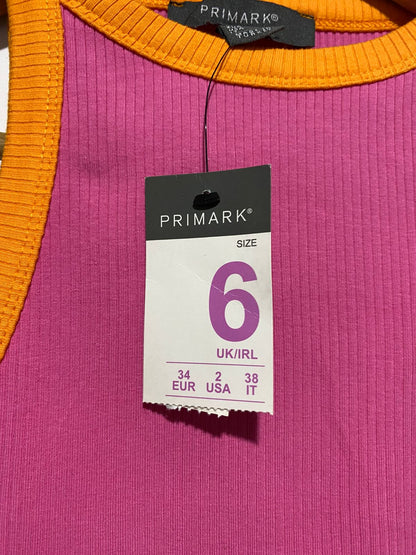 PRIMARK |XS/S| BUST 12| Fitted Ribbed Mini Dress Hot Pink with an Orange Contrast Trim