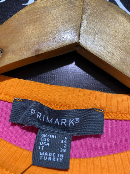 PRIMARK |XS/S| BUST 12| Fitted Ribbed Mini Dress Hot Pink with an Orange Contrast Trim