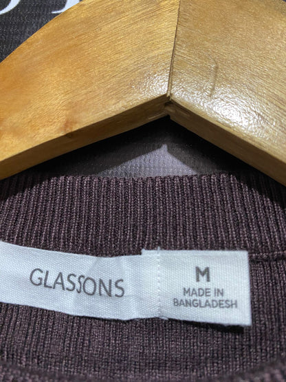 GLASSONS |M| BUST 14| Fitted Cropped Long-Sleeve Ribbed Top in a Deep Chocolate Brown