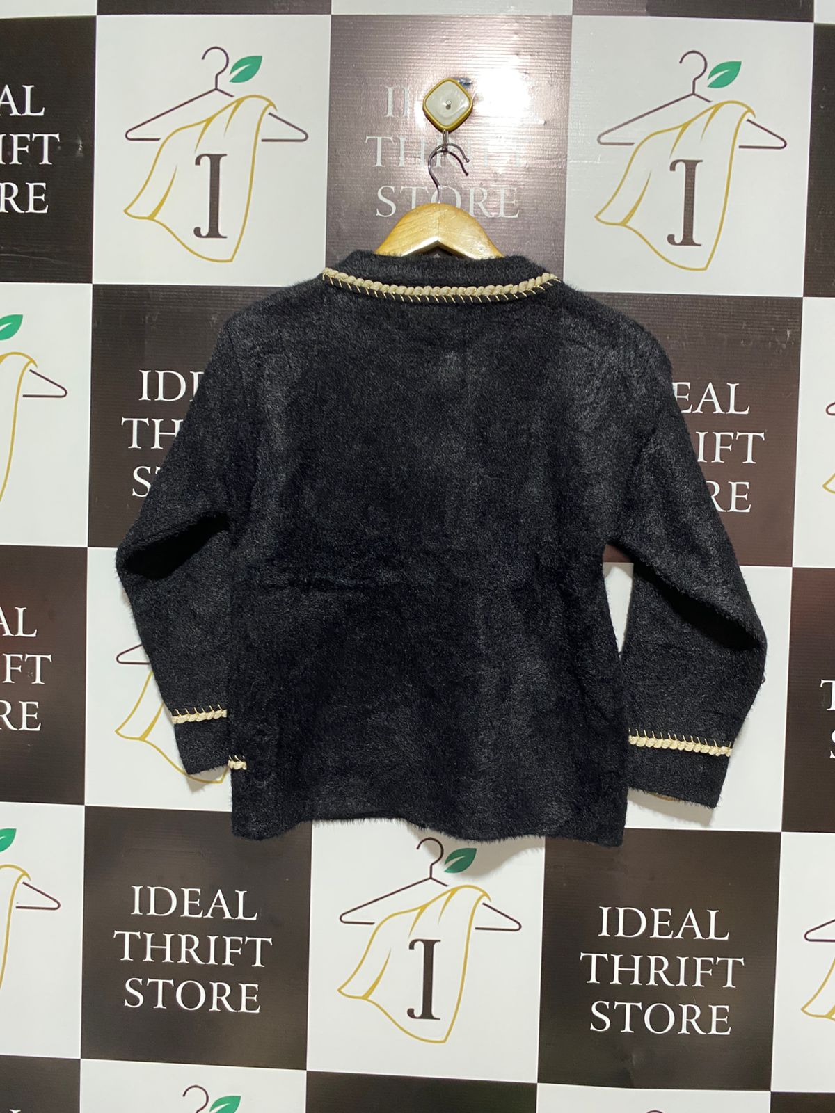 Black Tweed-Style Cardigan/Jacket with Gold and Contrast Trim |M| BUST 19|