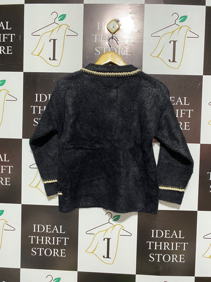 Black Tweed-Style Cardigan/Jacket with Gold and Contrast Trim |M| BUST 19|