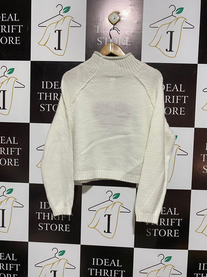 ANKO |XL| BUST 23| White Cropped Mock-Neck Sweater with a Red Heart Motif