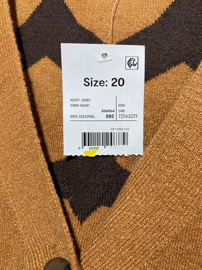 ANKO |XL| BUST 25| V-Neck Cardigan in Burnt Orange/Tan with a Dark Brown Heart Pattern