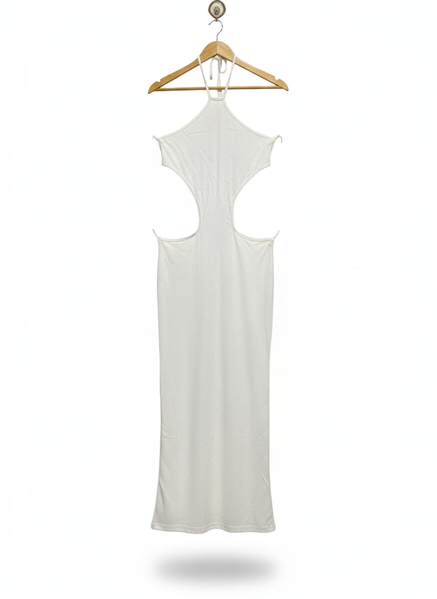 White Cut-Out Maxi Dress |L| BUST 15|