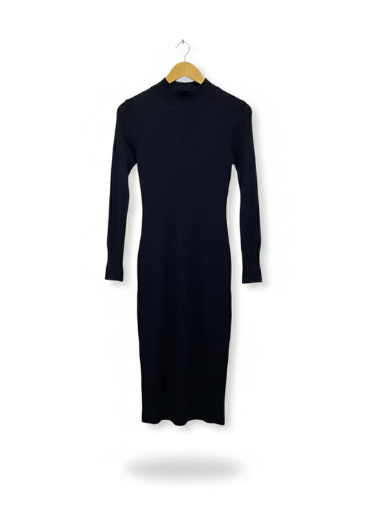ALLY FASHION |M| BUST 15| Black Ribbed Knit Midi Dress
