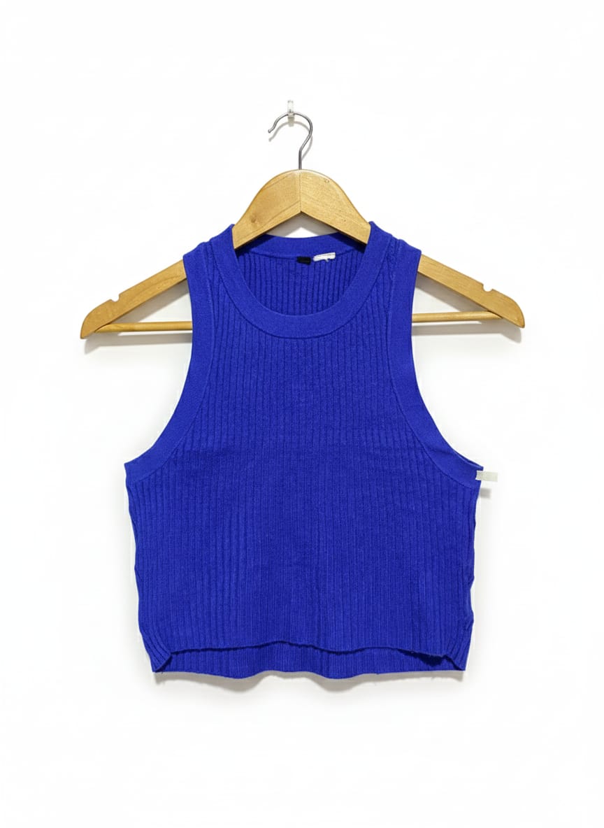 Cropped Ribbed Tank Top in a Vibrant Royal Blue |S| BUST 14|