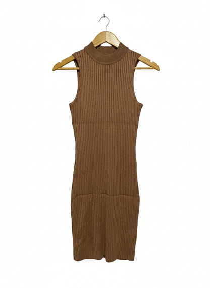 COTTON ON|XS| BUST 12| Fitted Ribbed Knit Mini Dress in a Warm Brown