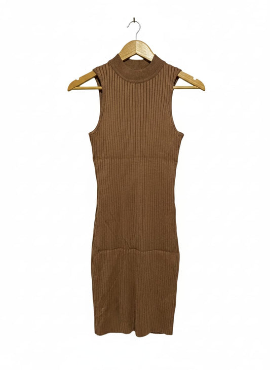 COTTON ON|XS| BUST 12| Fitted Ribbed Knit Mini Dress in a Warm Brown