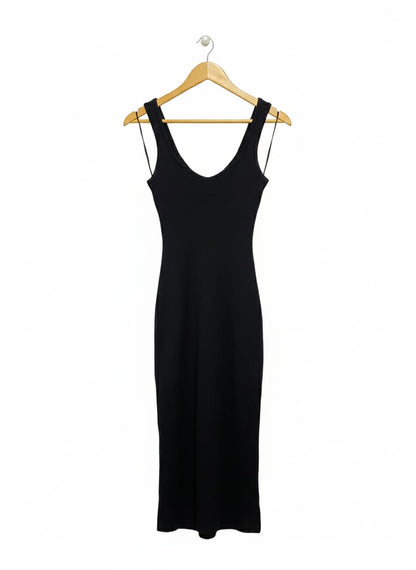 GLASSON |S| BUST 13| Fitted Ribbed Knit Midi Dress in a Solid Black
