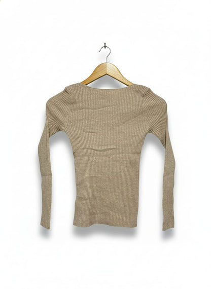 SHEIN |XS| BUST 13| Fitted Ribbed Knit Long-Sleeve Top in a Warm Beige/Taupe