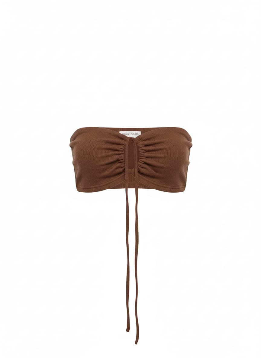 LUCK & TROUBLE |XS| BUST 12|B1| Brown Ribbed Bandeau Top