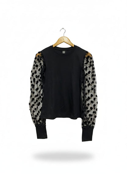 SHEIN |L| BUST 16| Black Sheer Polka-Dot Sleeve Top