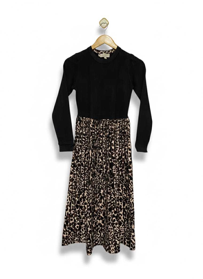 HOBBS |S| BUST 14| Leopard Print Mixed-Media Dress