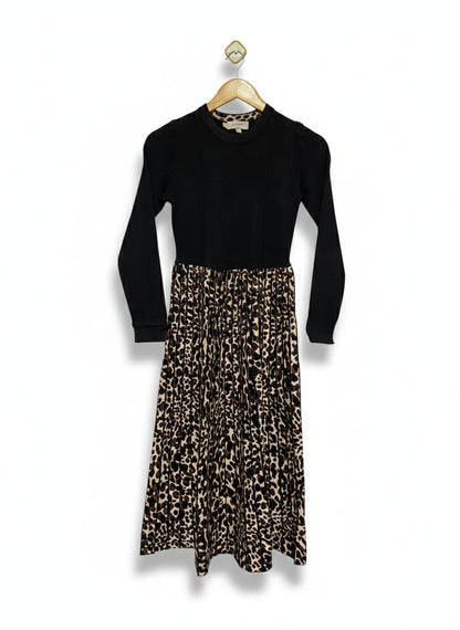 HOBBS |S| BUST 14| Leopard Print Mixed-Media Dress