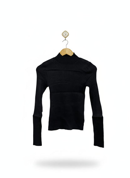 LILY LOVES |XS| BUST 13| Black Ribbed Mock-Neck Top