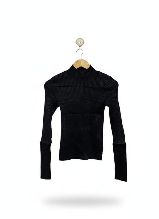 LILY LOVES |XS| BUST 13| Black Ribbed Mock-Neck Top