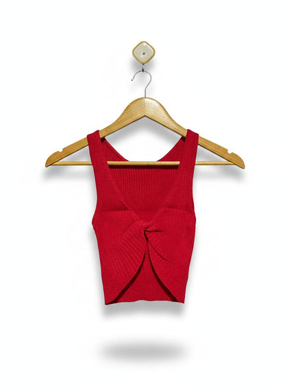 Red Twisted Knit Crop Top |XS| BUST 9|