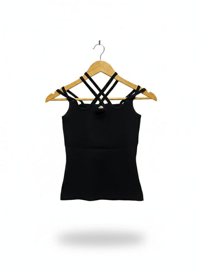 JOHNNY |S| |BUST 12| Black Strappy Ribbed Tank Top