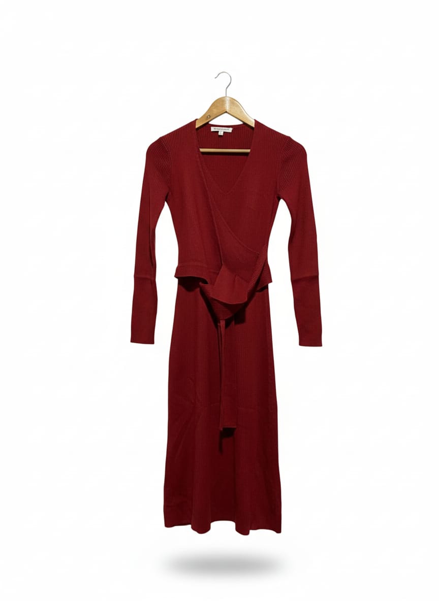 SPORTS CRAFT |S| BUST 14| Deep Red Wrap Midi Dress